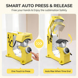 Auto Hat Heat Press Machine for Caps w/3pcs Curved Teflon-Coated Interchangeable Platens, Automatic Press & Release, One-Touch Heat Transfer Printing for Caps HTV Iron On and Sublimation Projects Whubefy
