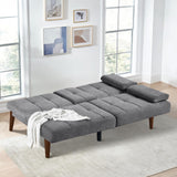 COLAMY Futon Sofa Bed-Fabric Small Futon Couch, Futon Lounge Sofa, Futon Convertible with 2 Cup Holders, Removable Soft Armrest, Adjustable Backrest for Dorm/Bedroom/College Lightgrey COLAMY