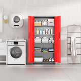 Bonusall 72" Metal Garage Storage Cabinet, 2 Locking Doors & 4 Adjustable Shelves Tall Storage, Heavy Duty Steel Tool Cabinet for Home, Office, Warehouse, School (Black Red) Bonusall