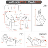 MCombo Large Power Lift Recliner Chair Sofa with Massage and Heat for Big Elderly People, USB Ports, Side Pockets, Fabric R7092 (Coffee, Large-Wide) MCombo
