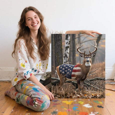 ACANDYL Deer DIY Paint by Numbers Kit for Adults Paint by Numbers Beginner Canvas Painting by Number American Flag DIY Acrylic Oil Painting on Canvas Arts Craft Decoration 16x20 Inch ACANDYL