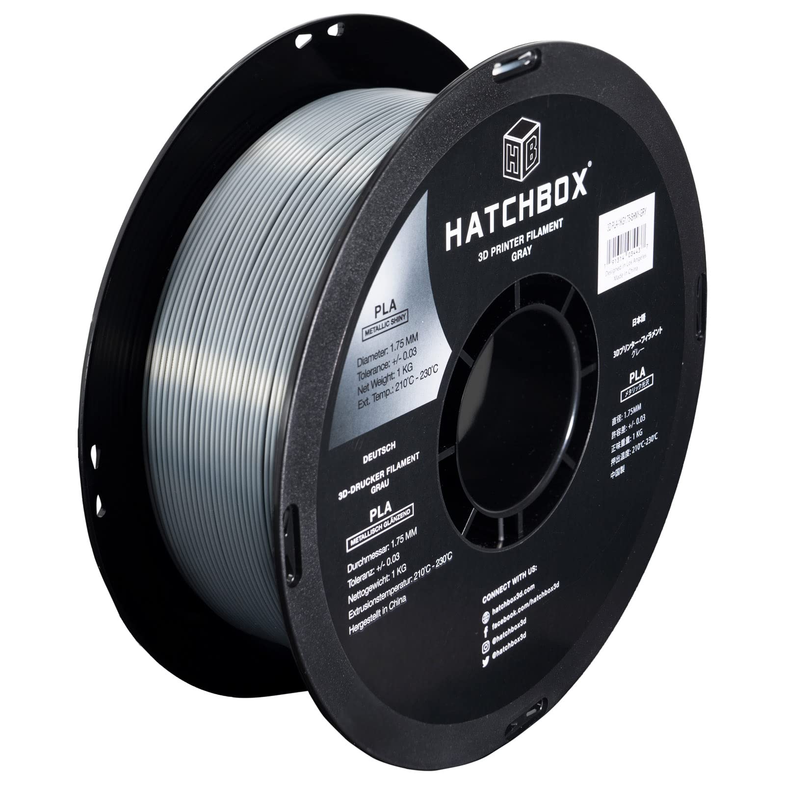 HATCHBOX Metallic Finish PLA 3D Printer Filament, Dimensional Accuracy +/- 0.03 mm, 1 kg Spool, 1.75 mm, Gray - WoodArtSupply