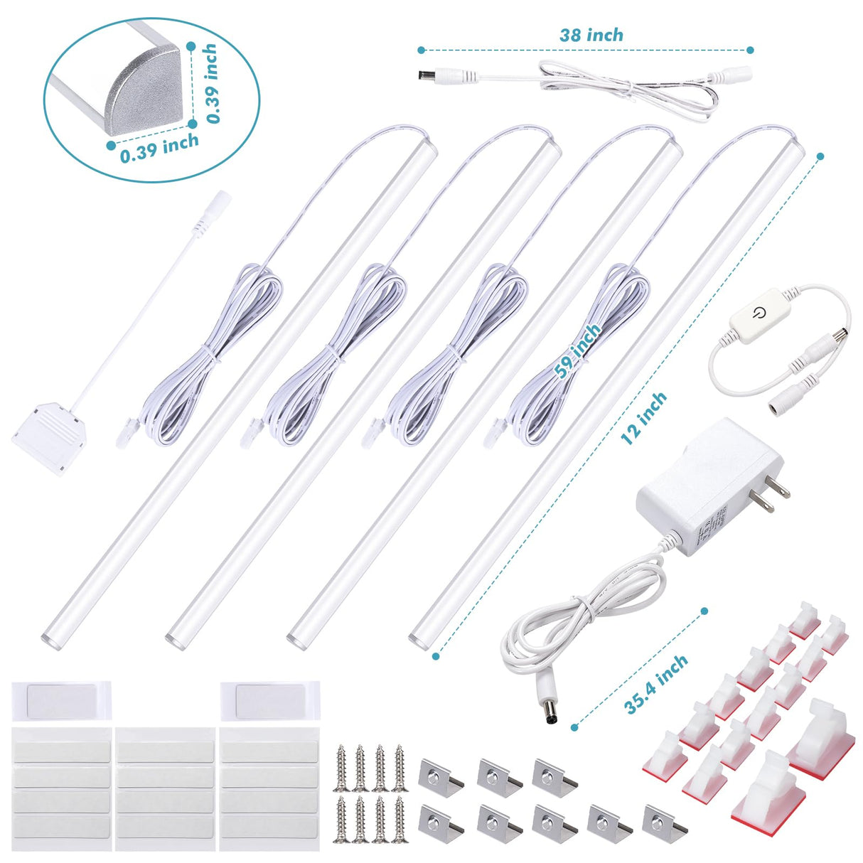JUSJUBR 4PCS x 12inch Sector Display Cabinet Lights, Dimmable LED Shelf Lighting with Memory Function, Bookcase Lighting, LED Lights for Display Case/Pantry/Closet/Safe, Warm White 3000K JUSJUBR