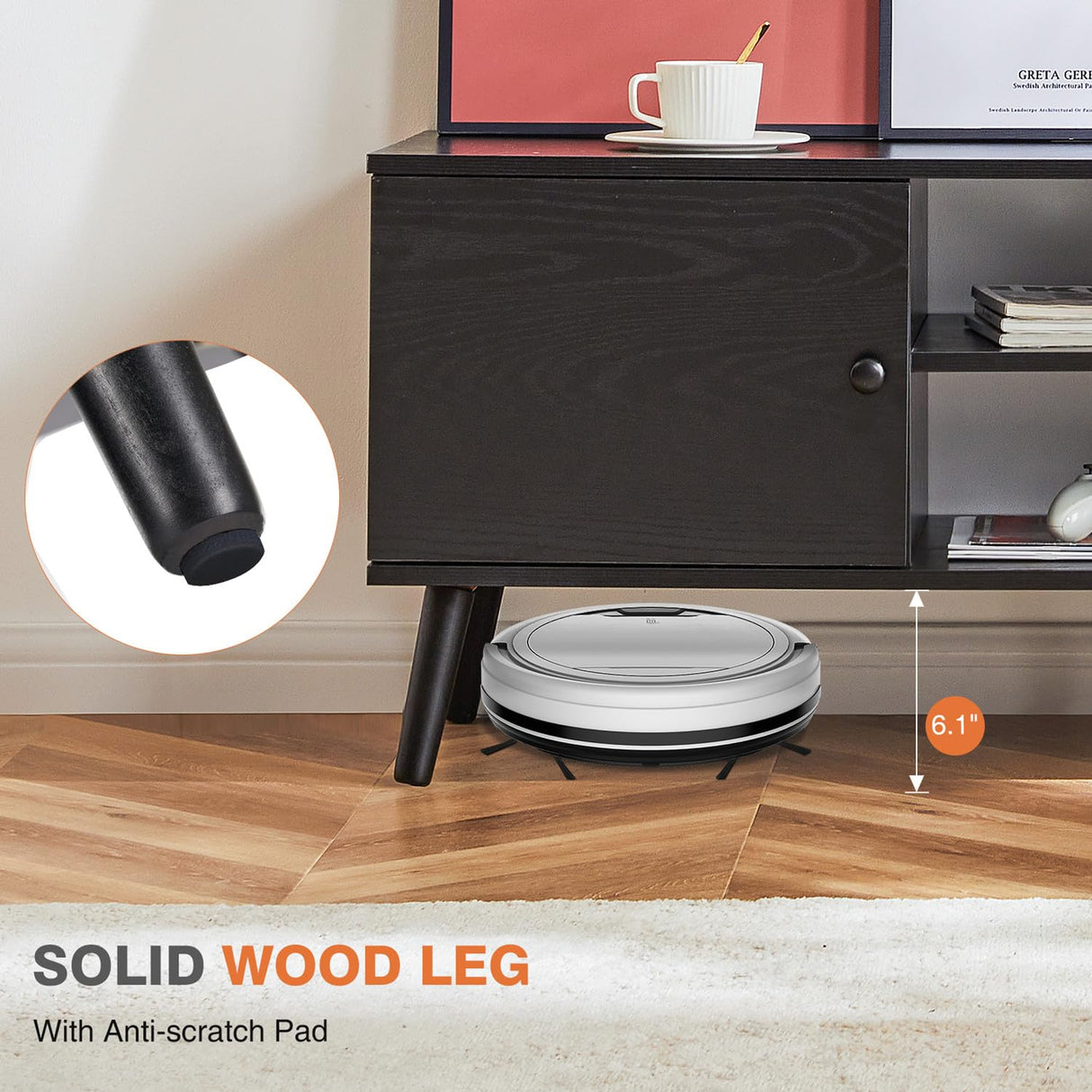 Huedimboene Farmhouse TV Stand for Living Room, Mid Century Modern TV Stand for 55/60 inch TV, Wooden Entertainment Center with Storage, TV and Media Consol for Living Room (Black) Huedimboene