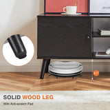 Huedimboene Farmhouse TV Stand for Living Room, Mid Century Modern TV Stand for 55/60 inch TV, Wooden Entertainment Center with Storage, TV and Media Consol for Living Room (Black) Huedimboene