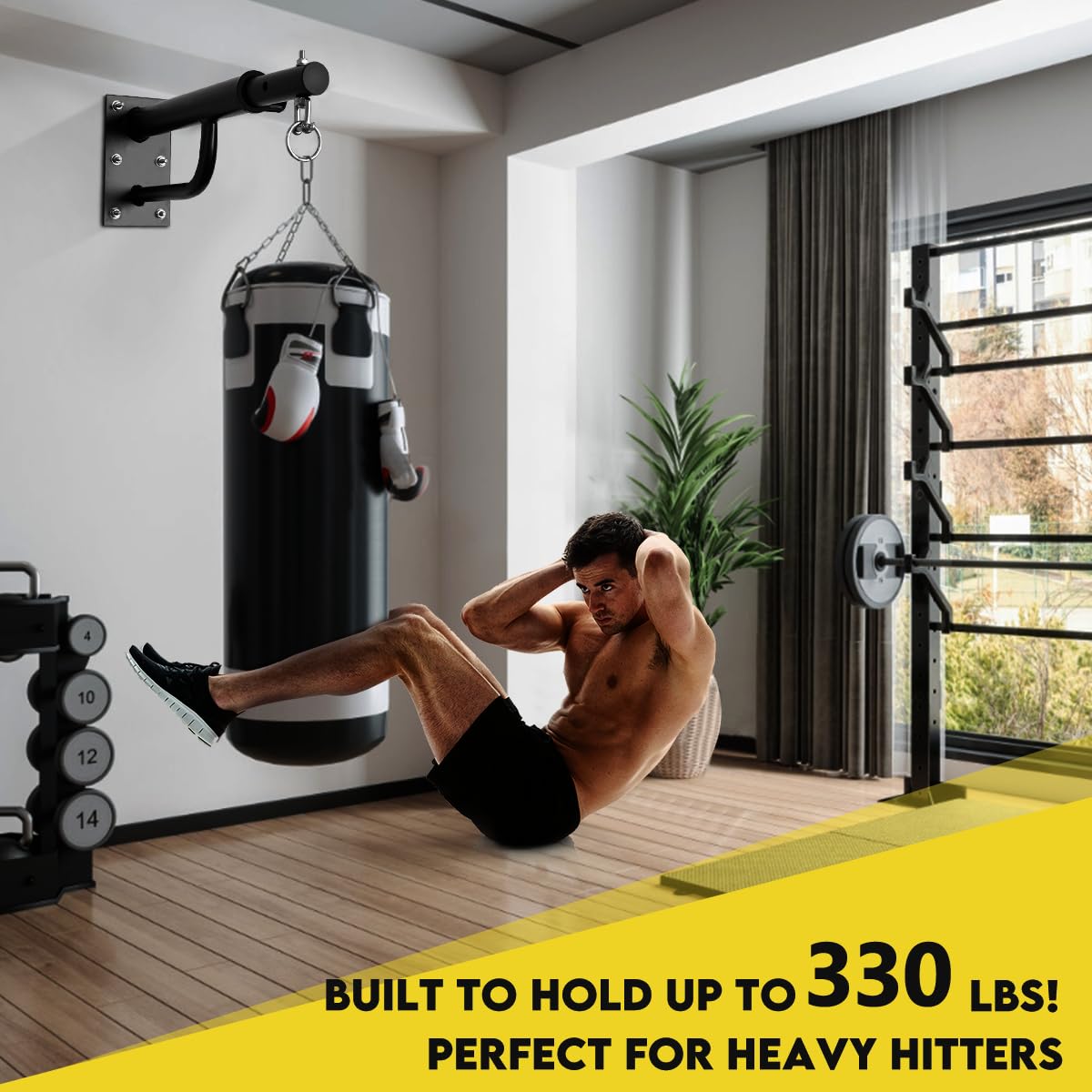 BreeRainz Adjustable Wall Mount Heavy Bag Hanger, Heavy Punching Bag Wall Stand, Boxing Bag Bracket for Home Gym Indoor Outdoor BreeRainz