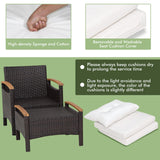 HAPPYGRILL 5 Pieces Patio Furniture Set Outdoor PE Wicker Lounge Chair and Ottoman Set with Cushions and Side Table with Acacia Wood Tabletop, Outdoor Conversation Set for Garden Poolside Backyard HAPPYGRILL