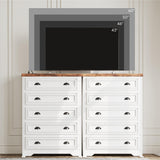 LIKIMIO 43" Tall 5 Drawers Dresser for Bedroom, Power Strip, Farmhouse Large Wood Dressers & Chest of Drawers with Wide Storage Cabinet, White LIKIMIO