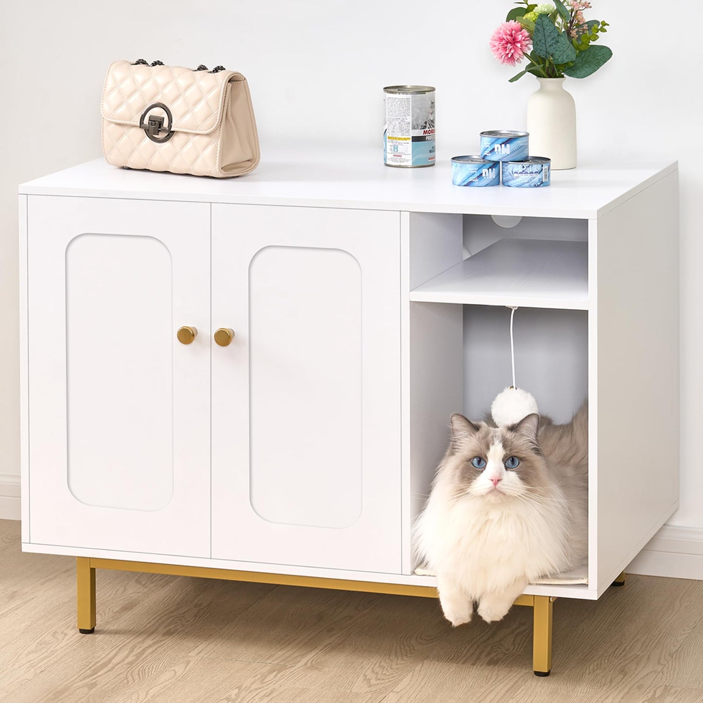 Hzuaneri Cat Litter Box Enclosure, Hidden Litter Box Furniture, Indoor Cat House with Storage Shelf, Wooden Pet Cat Cabinet, Fits Most Litter Box, 19.7 x 31.5 x 23.9, White CB82113A - WoodArtSupply