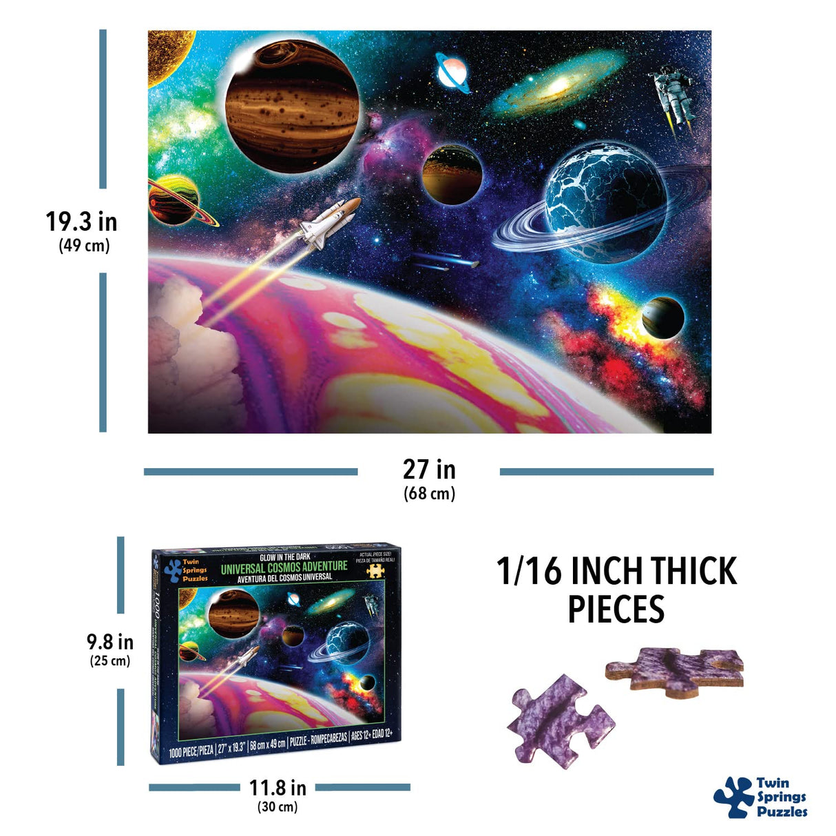 Glow in The Dark Universal Cosmos Adventure 1000 Piece Jigsaw Puzzle, Twin Spring Goods 1,000 pcs Puzzle TWIN SPRING GOODS