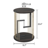 Side Table, Round End Table for Living Room, Bedroom, Black LED Nightstand with Twine Rope Design, Mid Century Modern Wood Accent Coffee Table, Antique Nightstand HUAHUU