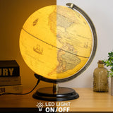 12'' Retro Illuminated World Globe with Wooden Stand, 2-1 Educ & Décor Antique Night Light up Globe Built in LED & HD Printed Map, Antique Illuminated Globe for Adults & Kids, Home Décor, Office BSHAPPLUS