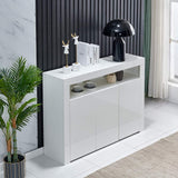 HomeSailing LED Kitchen Sideboard Storage Buffet Cabinet White High Gloss for Living Room, Modern Wooden Unit Cupboard TV Stand with 3 Doors for Hallway Dining Room HomeSailing