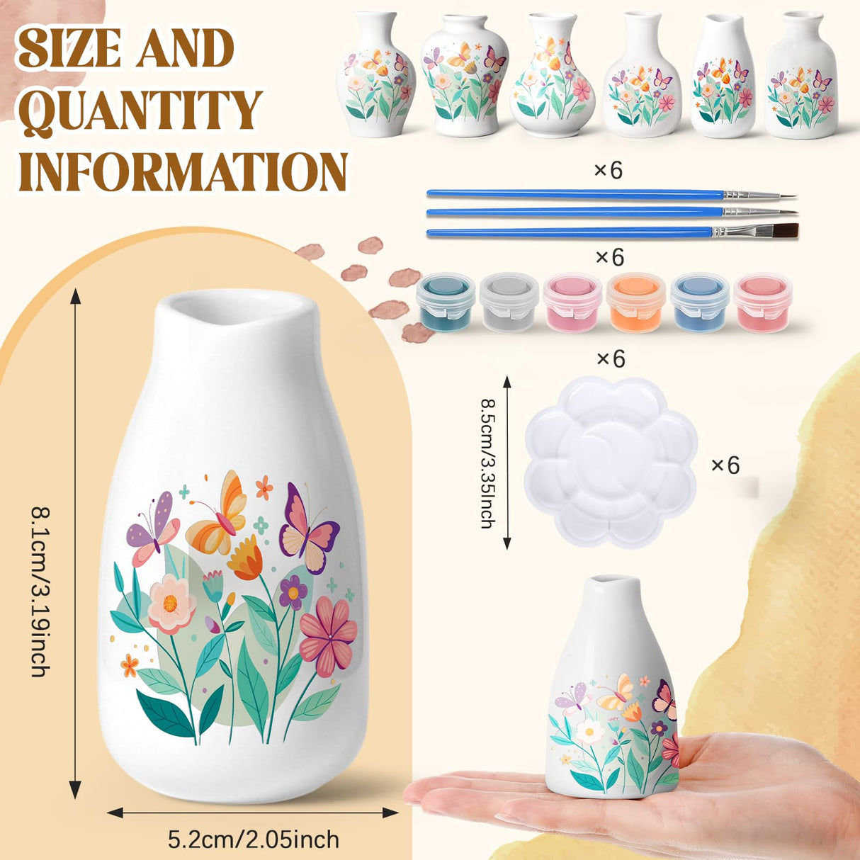Fuyoooo 6 Sets Paint Your Own Vases Unpainted White Vases Ceramic Painting Kit for Adults with Paint Brushes, Underglaze Paints and Palettes for Birthday Party Activity Gift Art Supplies DIY Craft Fuyoooo
