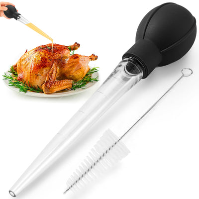OLESBUR Premium Turkey Basters for Cooking – Baster Syringe for Hot Liquids – Meat and Food Injector – Essential Thanksgiving Cooking Tool – Turkey Baster Large with Cleaning Brush(Black)