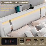 Keyluv King Size Upholstered Platform Bed with RGB LED Lights, Storage Drawers, and USB Charging Ports Keyluv