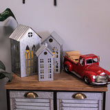 Set of 3 Country Farmhouse Christmas Village Galvanized Grey Metal House Shaped Oversized Votive Candle Holders - Perfect for Rustic Western Décor, Adds Charm to Your Space Zeckos