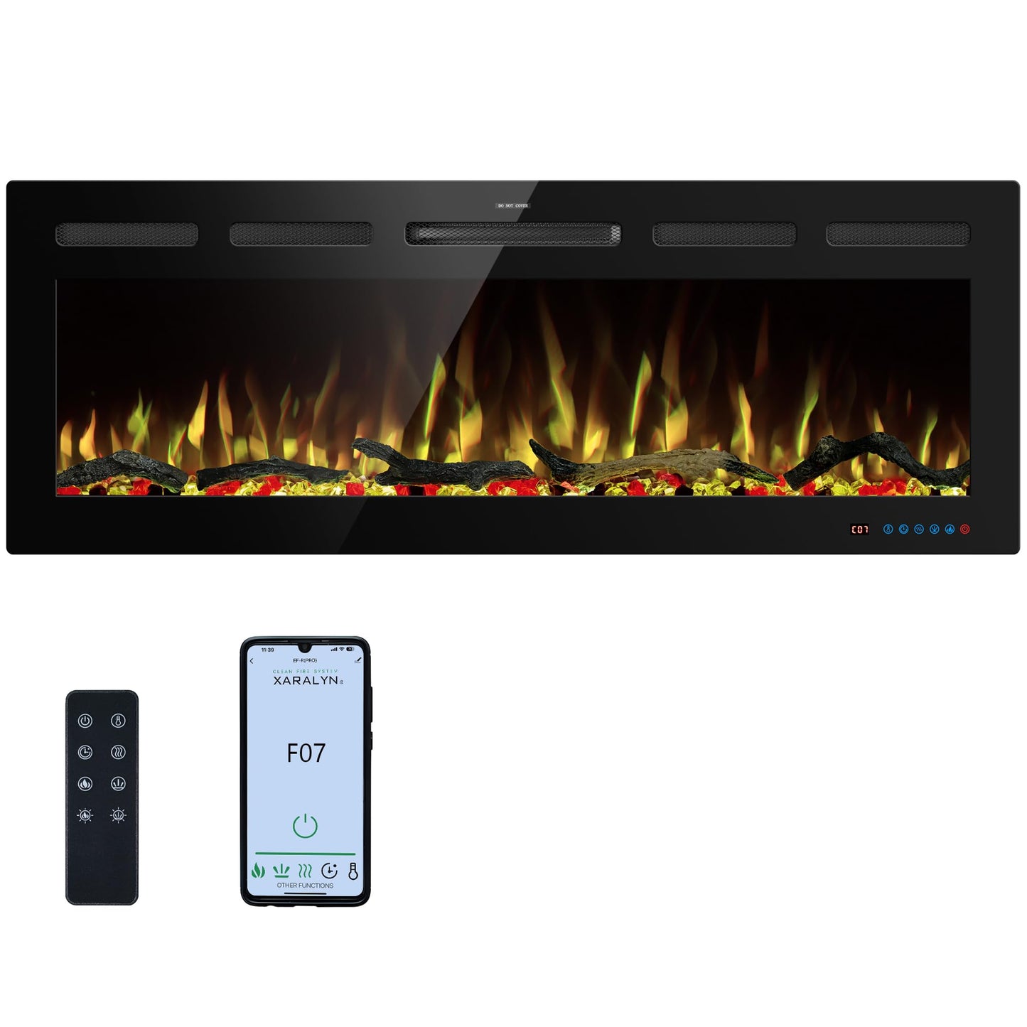 Kentsky 48" WiFi Electric Fireplace Inserts, Recessed and Wall Mounted Fireplace Heater W/Adjustable Flame Color & Brightness, Thermostat, 9H Timer, App and Remote Control, Low Noise, 750/1500W