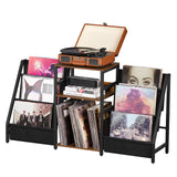 LELELINKY Record Player Stand with Vinyl Storage, 3 Tier Turntable Stand with Display Shelf Storage Up to 180 Albums,Brown End Table Records Cabinet for Media Stereo Speaker, Amplifiers, Magazines LELELINKY