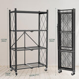 FREGREE 50" H 4 Tier Foldable Storage Shelf with Wheels, Folding Shelving Loads 400 LBS, Metal Steel Garage Shelves, Rolling Standing Utility Rack for Kitchen, Pantry, Office, Black FREGREE