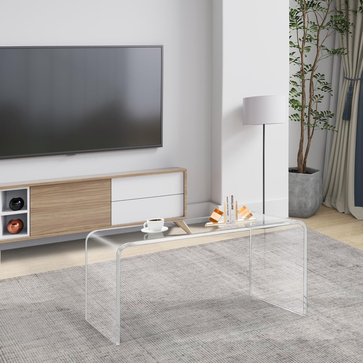 VDGPWA Premium Acrylic Coffee Table, 32" L*16" W *16" H, 3/5" Thick Clear Coffee Table for Living Room, Rectangle Lucite Coffee Table Modern Waterfall Coffee Table Acrylic Furniture VDGPWA