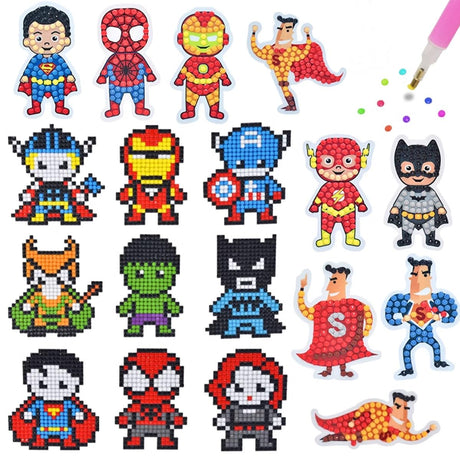 SHOWERRING 5D DIY Diamond Art Stickers Kits for Kids,Cartoon Gem Digital Art Painting Stickers Mosaic Craft Kit (Super Hero) SHOWERRING