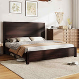 amerlife King Size 51.2" Wood Bed Frame, Rustic Platform Bed with Spliced Headboard, Wood Slats Support/Noiseless/Dark Brown/No Box Spring Needed amerlife