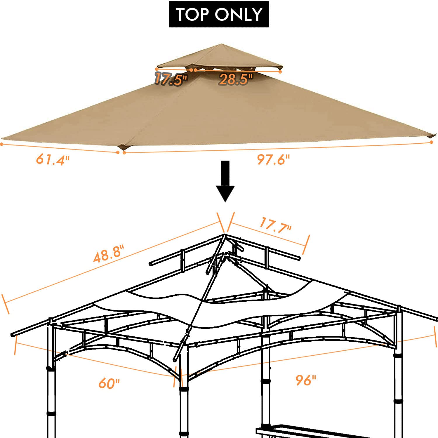 ONTHEWAY 5FT x 8FT Double Tiered Replacement Canopy Grill BBQ Gazebo Roof Top, for Gazebo Model L-GZ238PST-11 Only - WoodArtSupply