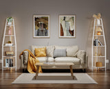 Furnulem 5 Tier Corner Shelf with LED Light, 67.2” Tall Standing Shelf for Wall Corner, Narrow Bookshelf Ladder Shelf for Bedroom, Living Room, Plant, Wood Storage Rack, Metal Frame (White) Furnulem