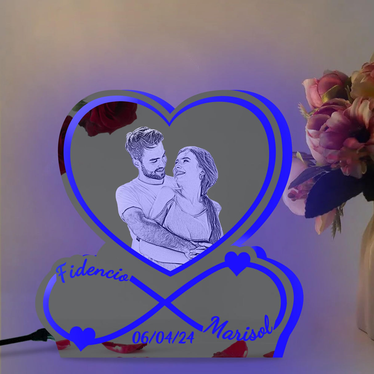 QGTHKLP Personalized Infinity Love Name Mirror Light Custom Light Up Name Mirror Funny Acrylic Mirror Neon Sign Gift for Couple Christmas Valentine's Day (Style 12) QGTHKLP