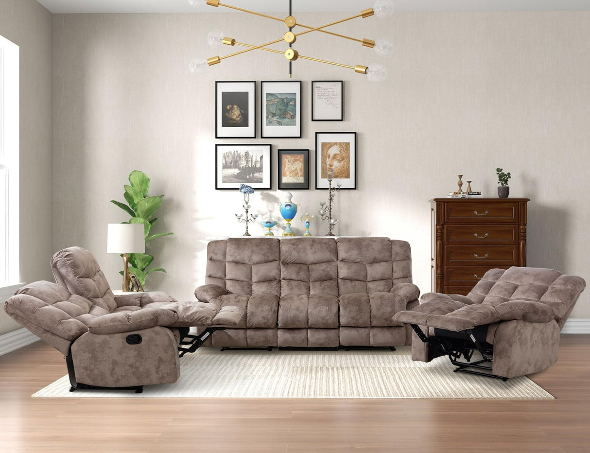 CANMOV Manual Loveseat Recliner, 2 Seat Recliner Sofa Chair with Armrest and Overstuffed Backrest, Couch Set for Living Room, Bedroom, Office, Light Brown CANMOV