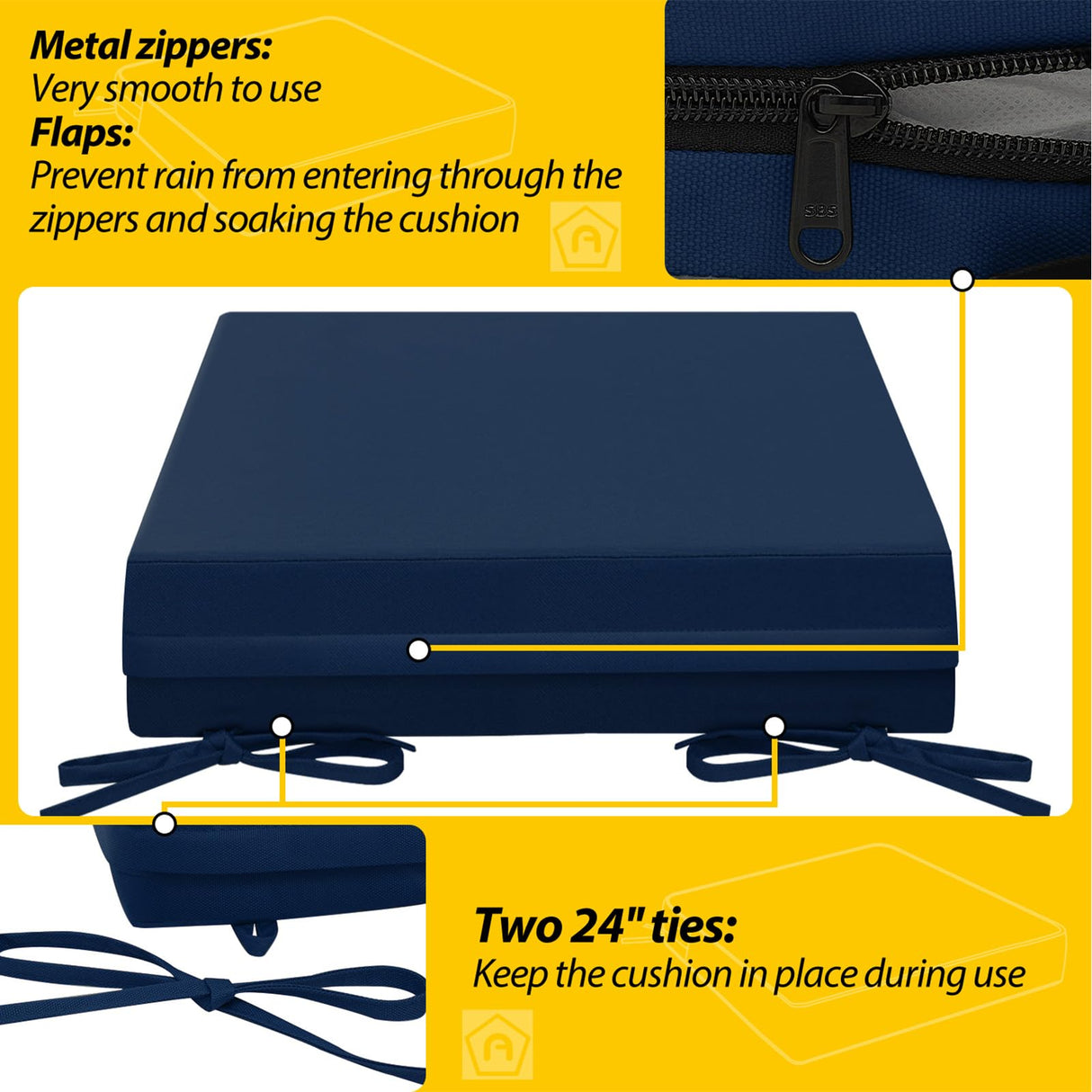 AAAAAcessories Outdoor Seat Cushions for Patio Furniture, Waterproof Replacement Patio Chair Cushions, Set of 2, 21 x 21 x 4 Inch, Navy Blue AAAAAcessories