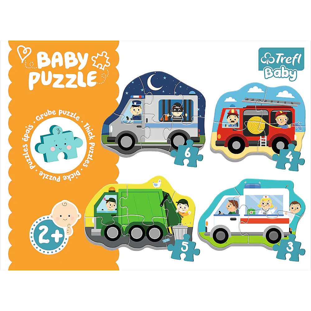 Trefl Vehicles and Jobs 4in1 Jigsaw Puzzle Baby Classic DIY Puzzle, Creative Fun, Classic Puzzle for Adults and Children from 2 Years Old Trefl