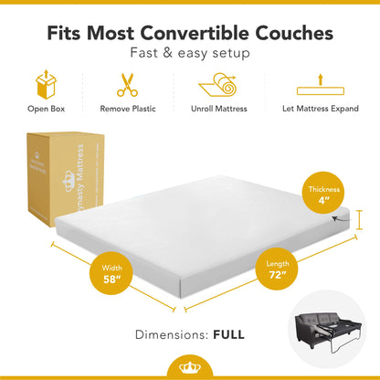 DynastyMattress 4-inch Cool Gel Memory Foam Mattress Sleeper for Convertible Folding Sofa & Couch Beds Full Size Sofa Not Included (USA Made) - WoodArtSupply