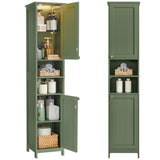 VASAGLE Tall Storage Cabinet with Lights, Slim Freestanding Cabinet with Adjustable Shelves, for Small Spaces, Bathroom, Living Room, Modern, 15.7 Inches Wide, Forest Green UBBC766C01 VASAGLE