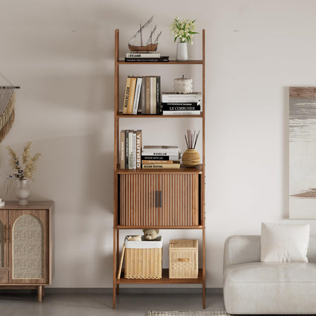 LUVIOHOME 4 Tier Bookshelf with Drawer,Tall Narrow Bookcase with Shelves, Wood and Metal Bookshelves Storage Organizer,Industrial Display Standing for Living Room, Home Office, Entryway (Walnut) LUVIOHOME