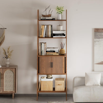 LUVIOHOME 4 Tier Bookshelf with Drawer,Tall Narrow Bookcase with Shelves, Wood and Metal Bookshelves Storage Organizer,Industrial Display Standing for Living Room, Home Office, Entryway (Walnut)
