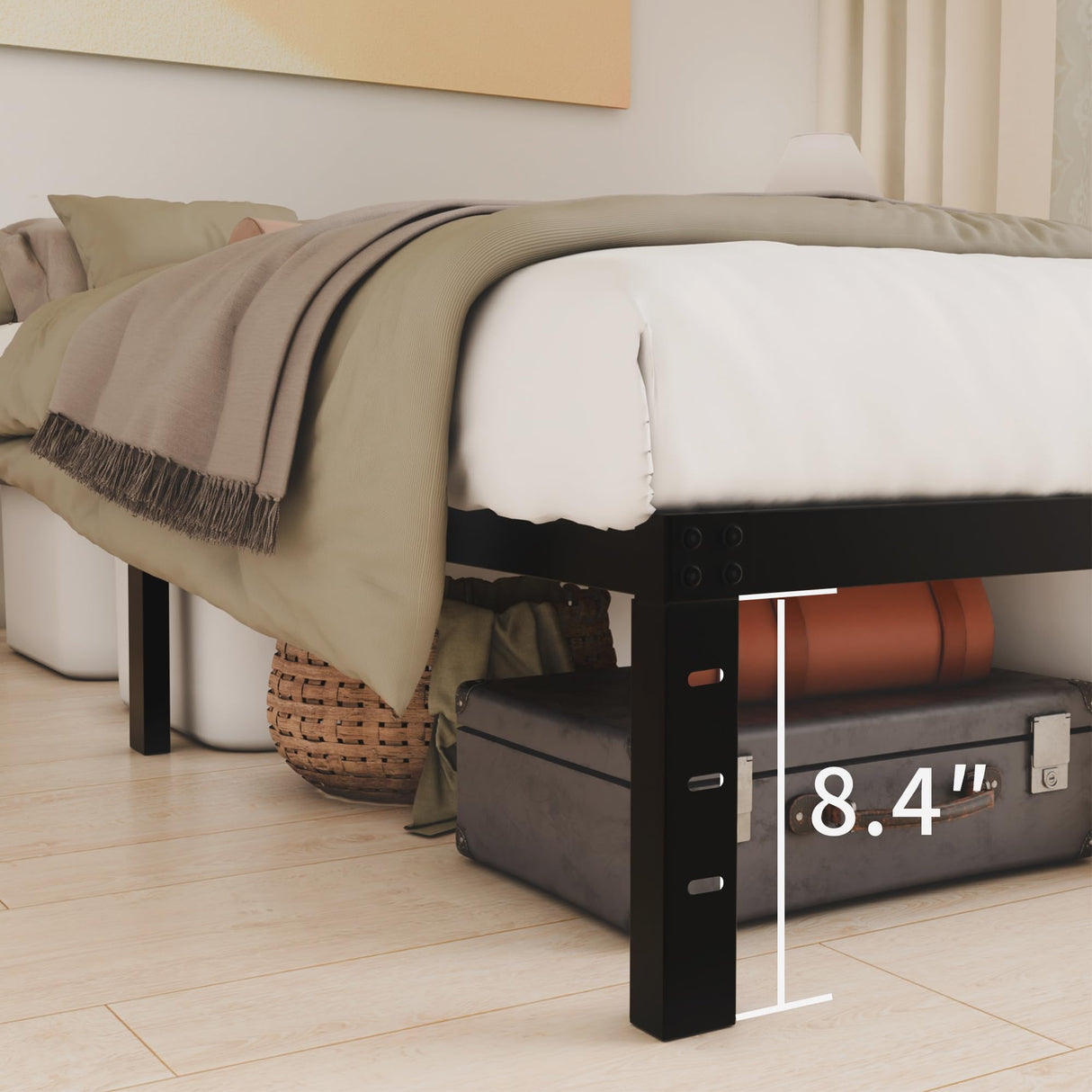 HOBINCHE 10 Inch Queen Size Bed Frame - No Box Spring Needed Heavy Duty Metal Platform Mattress Foundation with Steel Slats, Non-Slip Noise Free Easy Assembly Black Bedframes HOBINCHE