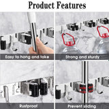 AceMining 5 Racks and 4 Hooks Mop and Broom Holder Wall Mount, Broom Organizer Storage Tool Racks Stainless Steel Heavy Duty Hooks Self Adhesive Solid Non-slip for Home Kitchen Garden Laundry Garage AceMining