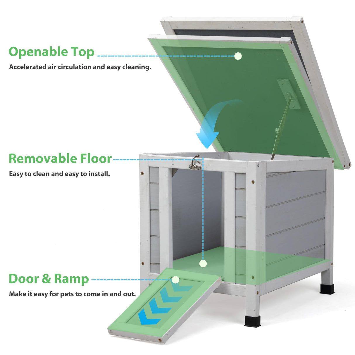 COZIWOW Rabbit Hutch, Outdoor Cat House Weatherproof, Bunny Cage Indoor with Openable, Portable Small Animals Shelters with Nonslip Ramp for Hideout Rabbits/Feral Cats/Chicken/Duck/Small Animals-Gray COZIWOW