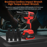 Lepmerk Brushless Cordless Impact Wrench Set, 1/2 inch, 320 ft-lbs / 430N.m Max Torque, Includes 3.0A Li-ion Battery and 8 Impact Sockets for Car Tires Lepmerk