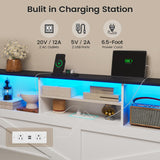 AOGLLATI Farmhouse Queen Bed Frame with 4 Storage Drawers and Led Lights, Wooden Bed Frame Queen Size with Hidden Space Bookcase Headboard and Led Lights & Metal Slats, White AOGLLATI