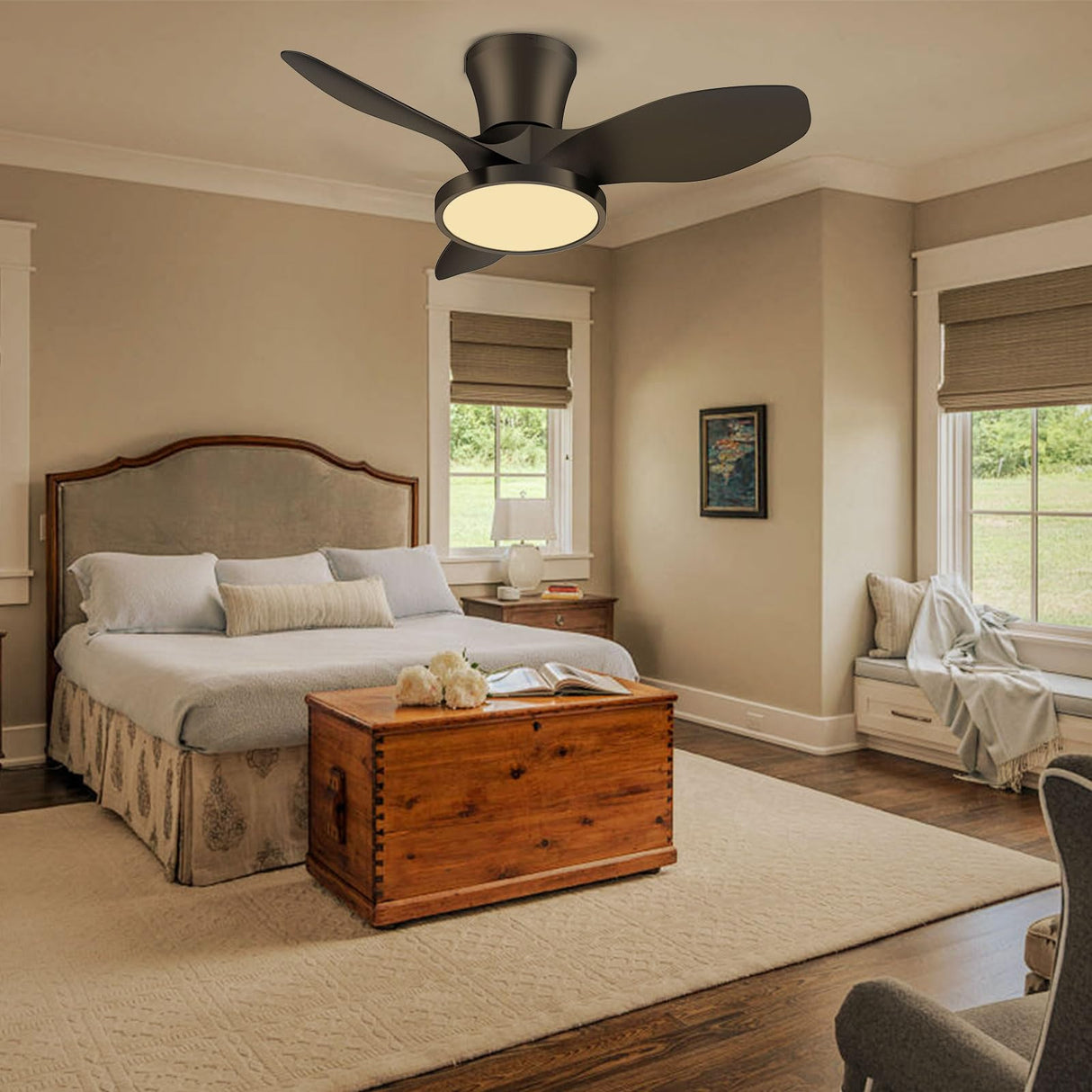 ocioc Quiet Ceiling Fan with LED Light DC motor 32 inch Large Air Volume Remote Control for Kitchen Bedroom Dining room Patio ocioc