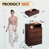 WLIVE LED Dresser for Bedroom, Tall Wood Dresser with 4 Drawers and Open Shelf, Chest of Drawers with Charging Station and LED Lights for Living Room, Hallway, Closet, Rustic Brown WLIVE