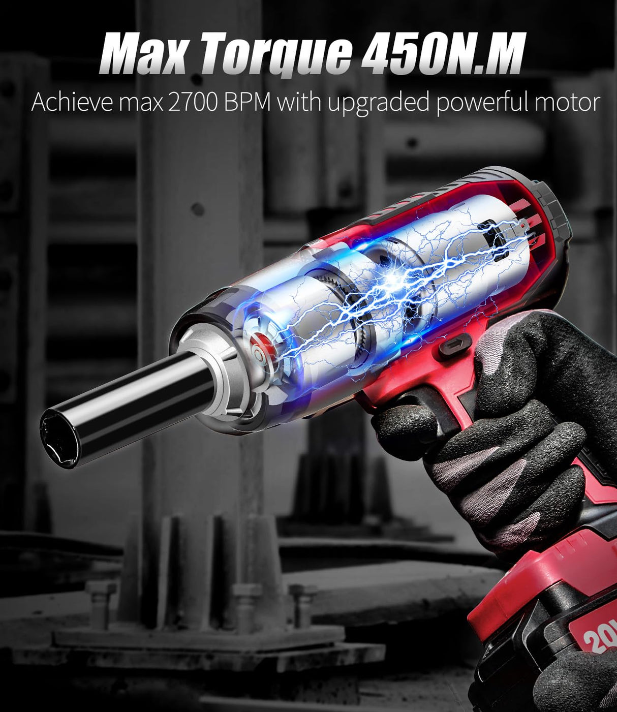 AVID POWER Cordless Impact Wrench, 1/2 Impact Gun w/Max Torque 330 ft lbs (450N.m) (Light Red) AVID POWER
