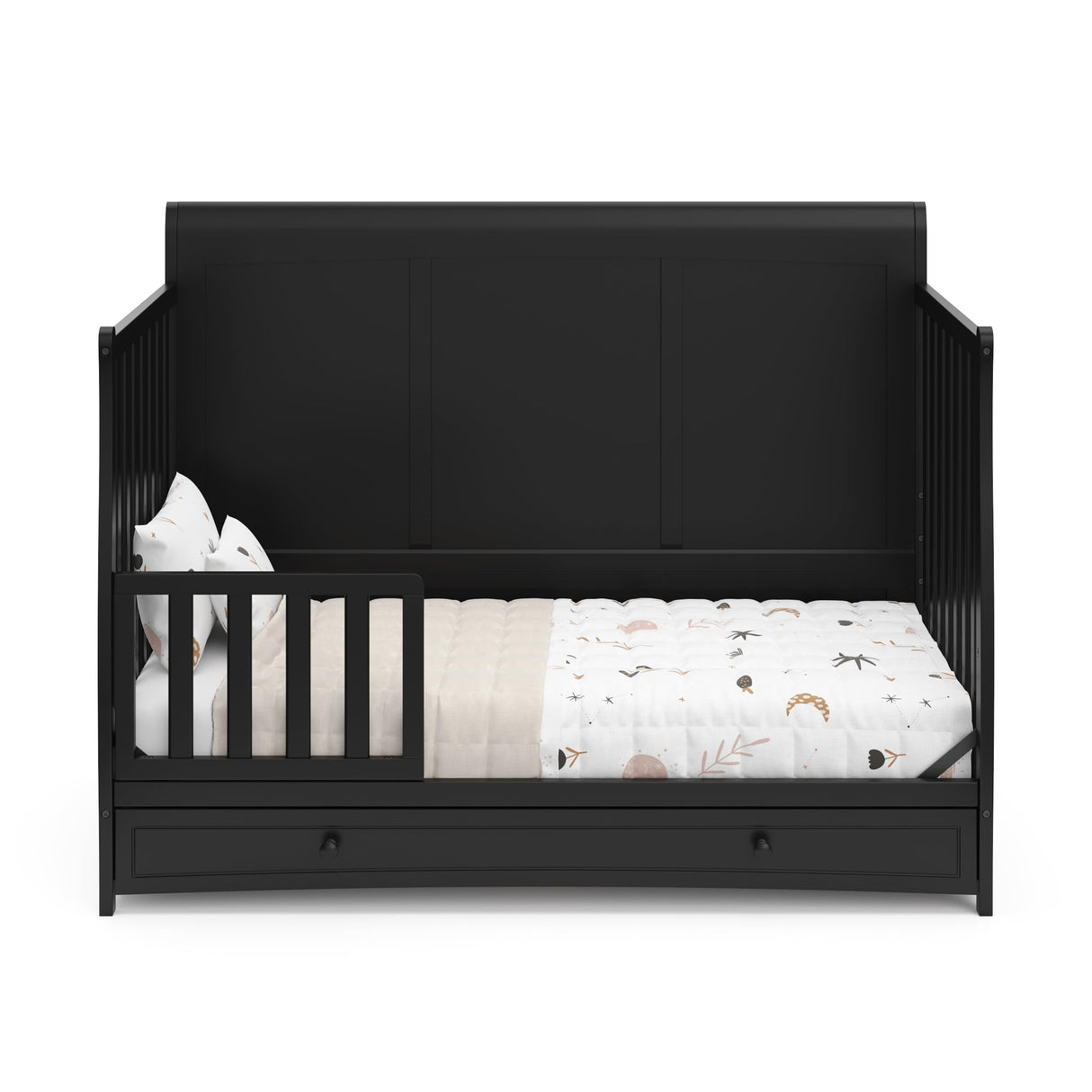Graco Asheville 5-in-1 Convertible Crib with Drawer (Black) – GREENGUARD Gold Certified, Crib with Drawer Combo, Full-Size Nursery Storage Drawer, Converts to Toddler Bed, Daybed and Full-Size Bed Graco
