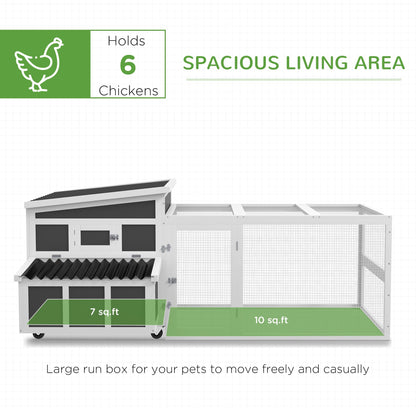 PawHut Wooden Chicken Coop with Nesting Box, Outdoor Poultry Cage or Rabbit Hutch for 6 Chickens with Pull Out Tray, Run, Perches, Ramp, Windows for Duck, Hen, Small Animals, Dark Gray - WoodArtSupply