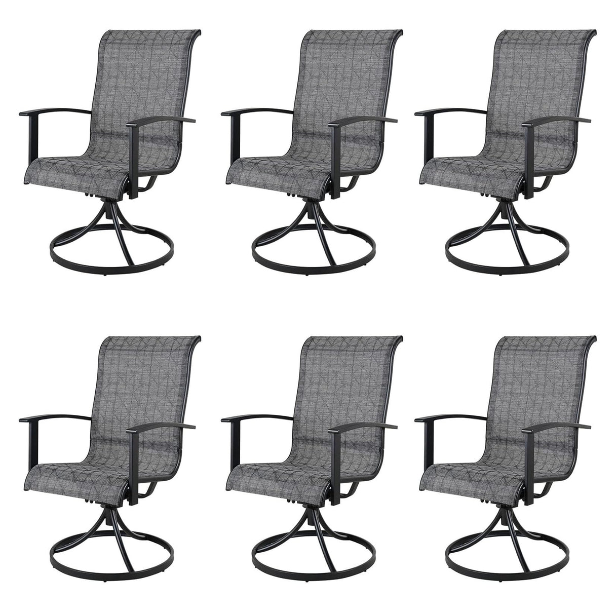 Grand patio Outdoor Swivel Dining Chairs 6-Piece Patio Dining Chair Set Mesh Sling Patio High Back Swivel Rockers, Black & Grey Plaid Grand patio