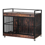 Extra Large Dog Crate Furniture, Dog Crates Furniture for Medium/Large Dogs Indoor, Heavy Duty Dog House with Wheels, Feeder Bowls & Flip Top, Large Dog Crate 44" L x 30" W x 38" H Redlifeᅟᅠ