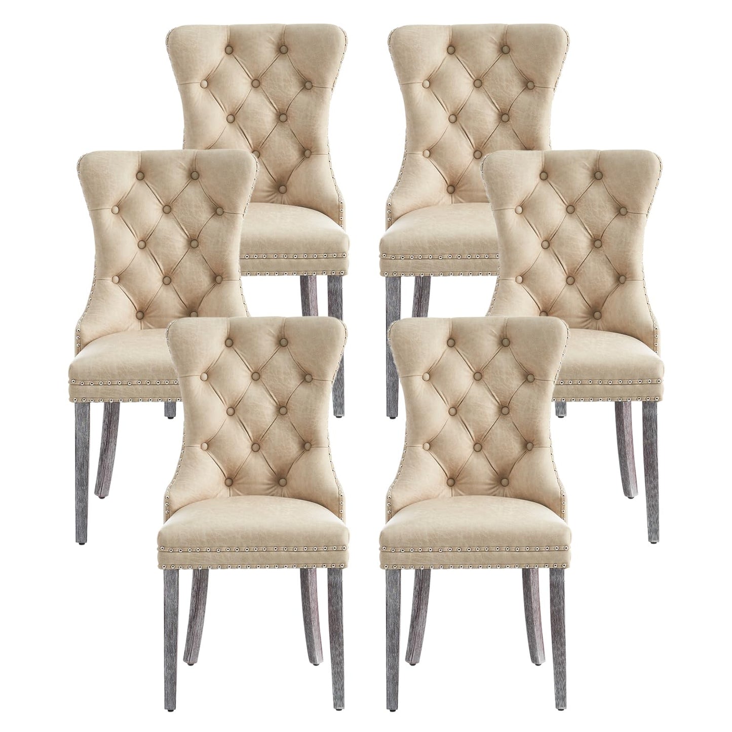 Kiztir Leather Dining Chairs Set of 6, Upholstered Dining Chair with Nailhead Trim and Solid Wood Legs, Luxury Wingback Dining Side Chair for Living - WoodArtSupply